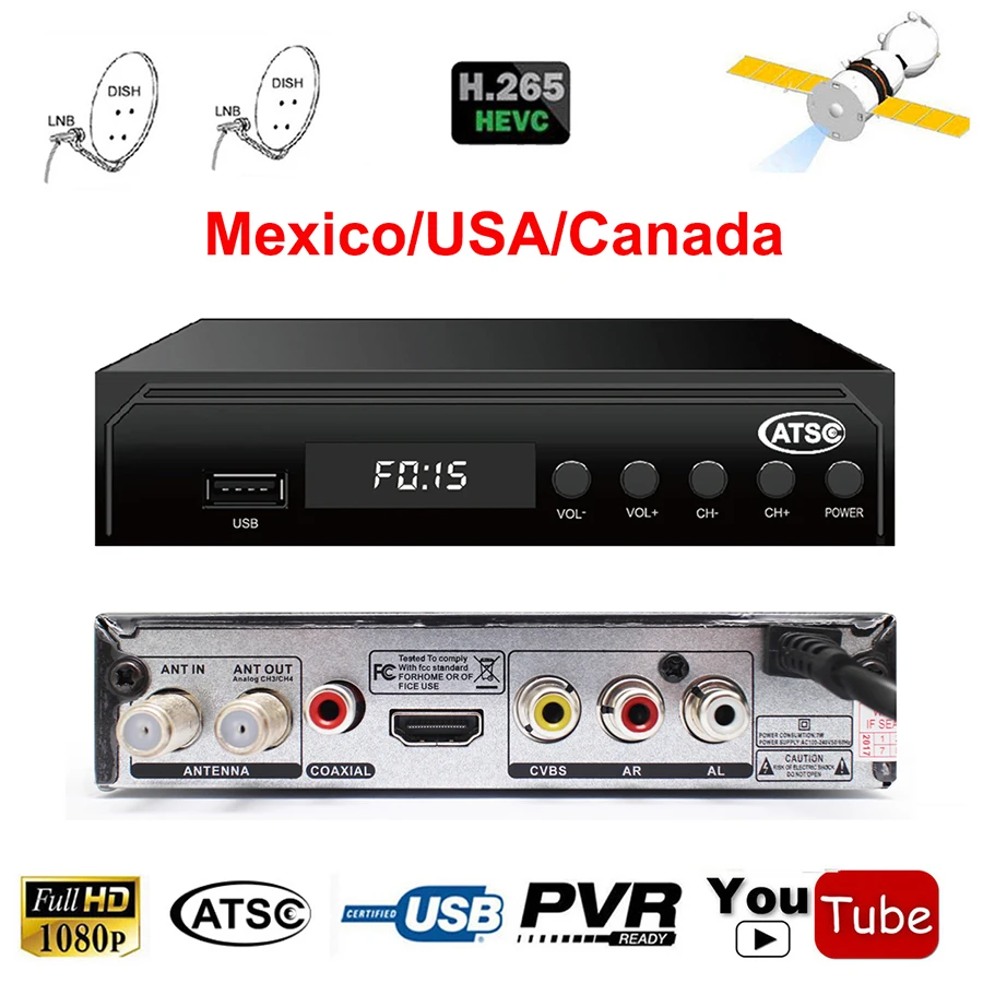 

[Genuine] DVB HD Satellite Receiver 1080P DVB ATSC HD Support HD Youtube Youpron powervu For USA North American countries TV Box