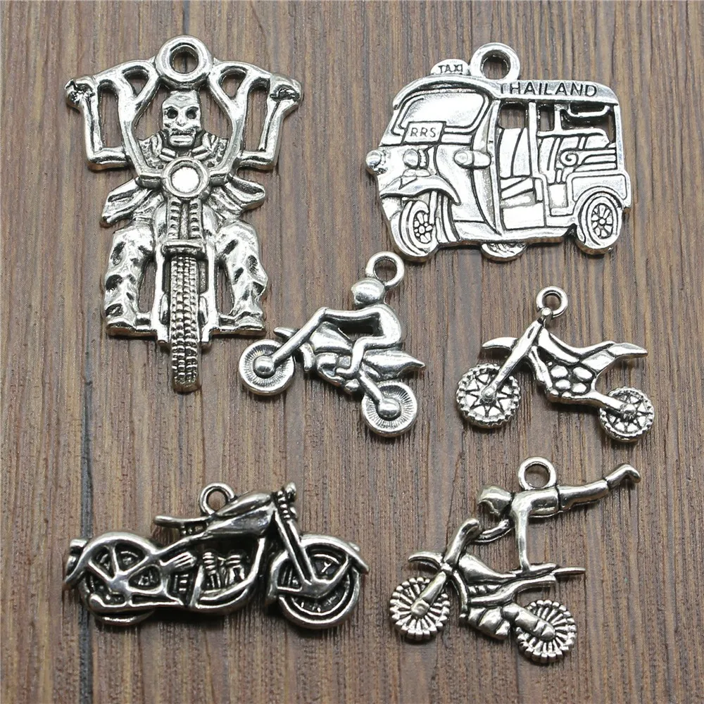 

5pcs/lot Charms Motorcycle Antique Silver Color Motorcycle Charms For Jewelry Making Skull Motorcycle Charms Jewelry Findings
