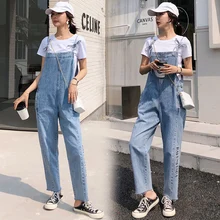 Высокое качество свободные женские джинсовые комбинезоны новая Корейская версия ретро уличные стильные комбинезоны дикие буквы вышивка джинсы