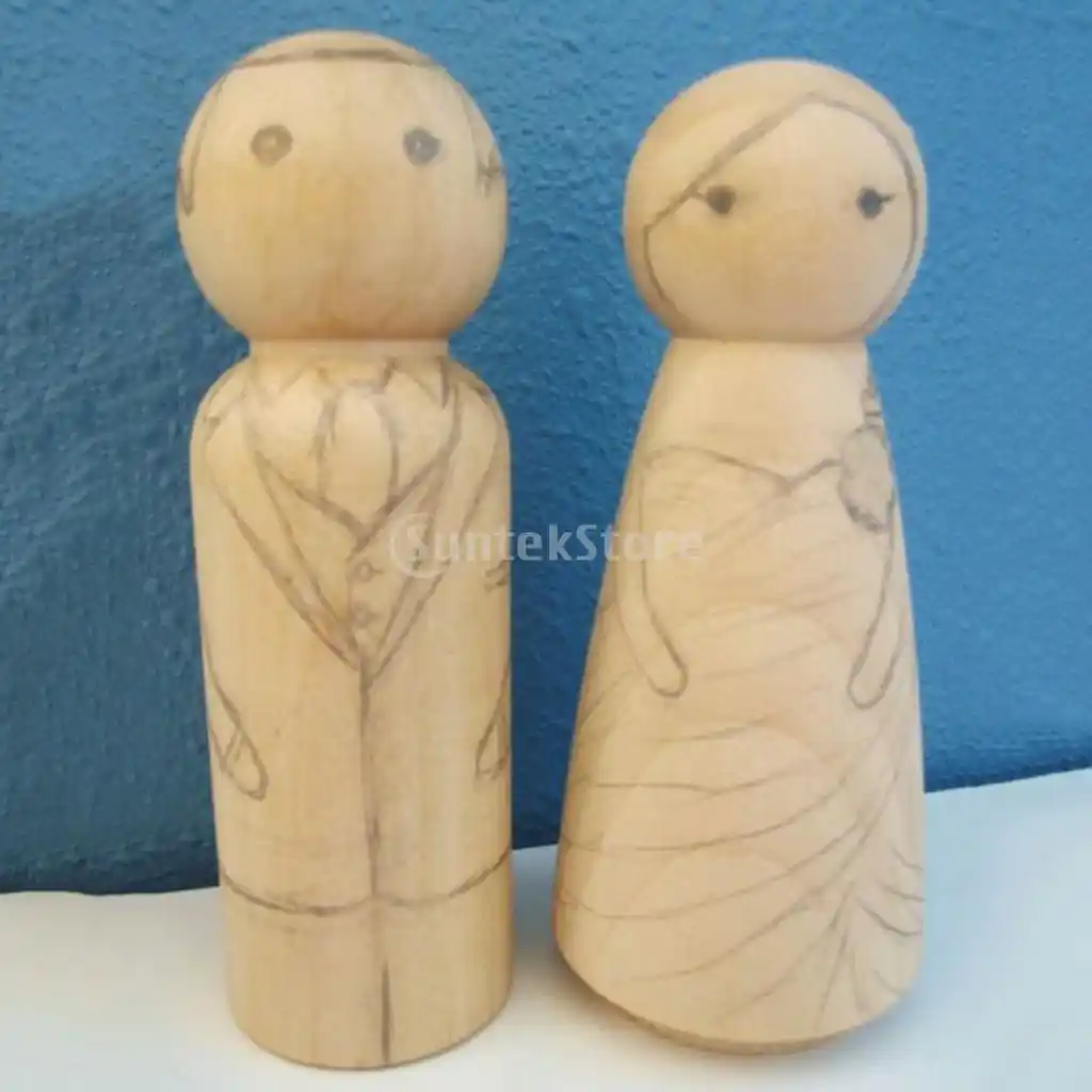 bride and groom peg dolls