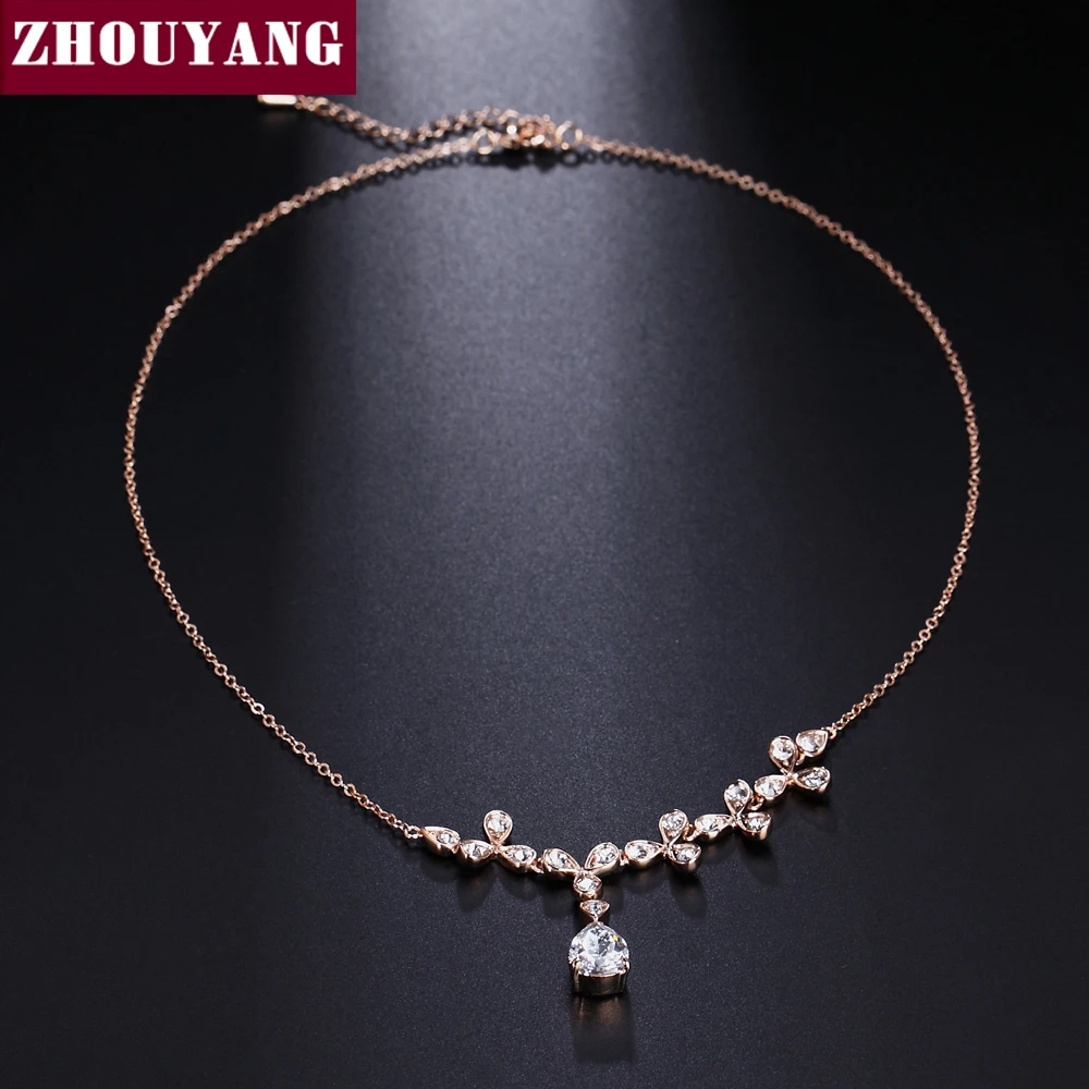 ZHOUYANG Top Quality ZYN135 Elegant Crystal Necklace Rose Gold Color Pendant Necklace Jewelry Austrian Crystal Wholesale