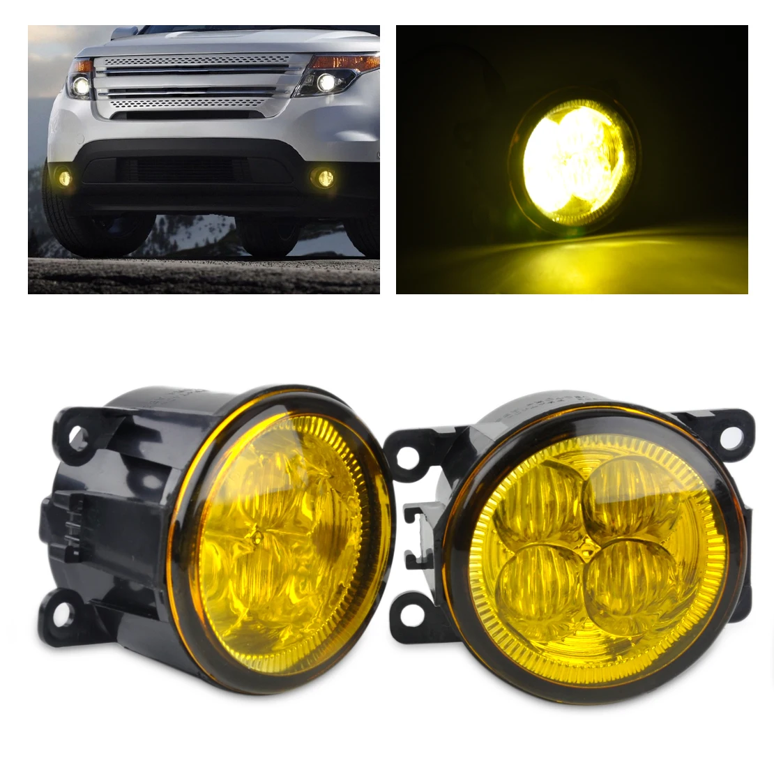 

beler 2pcs Highlighted LED Fog Light Lamp with Yellow Lens AC2592111 3225-2050B for Ford Focus Acura Honda Subaru Nissan Suzuki