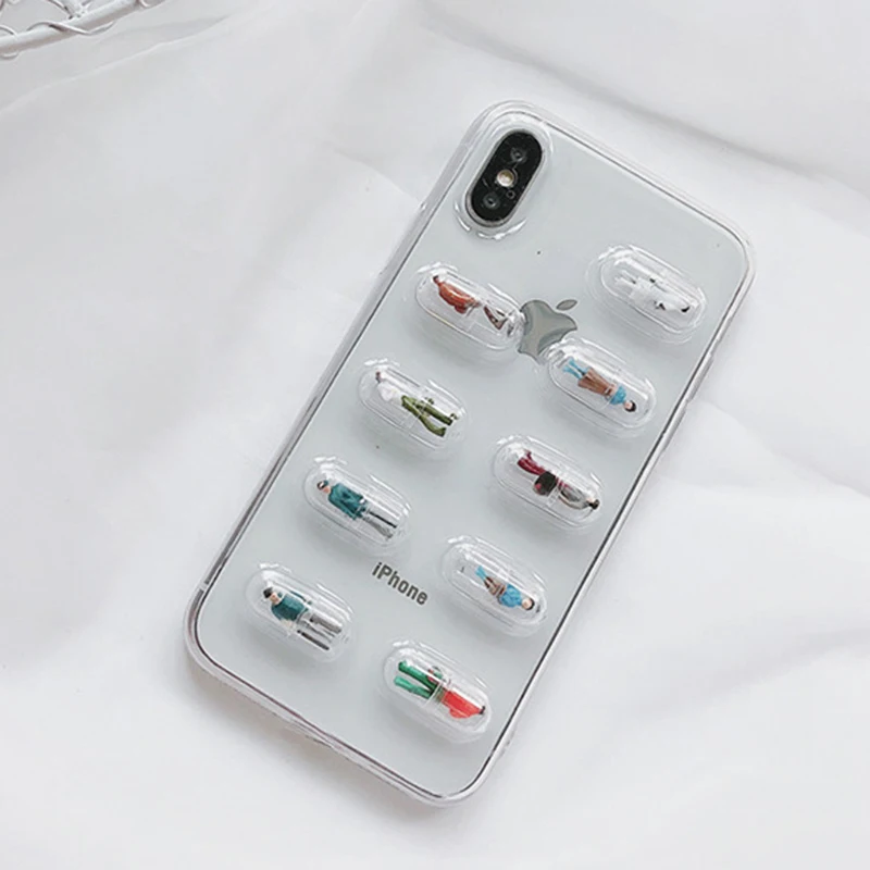 Falta lindo estereoscópica cápsula muñeca teléfono caso para iPhone 7 6 6 S 8 Plus X XS X Max XR encantador claro TPU cubierta de dibujos animados Fundas