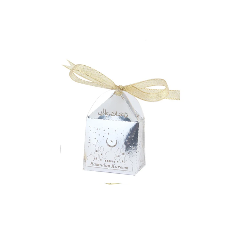 HAOCHU 50 шт. Happy Eid Mubarak коробка конфет Золото Серебро исламское Новогоднее украшение коробки Рамадан мусульманский фестиваль коробка для свадебного подарка - Цвет: Ramadan Silver