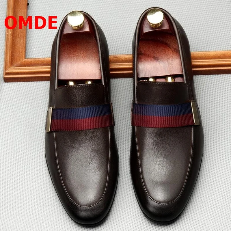 US $195.00 OMDE Soft Cow Leather Loafers Men Shoes Luxury Slip On Designer Dress Shoes Mocasines Casual Shoes Wedding Shoes For Men