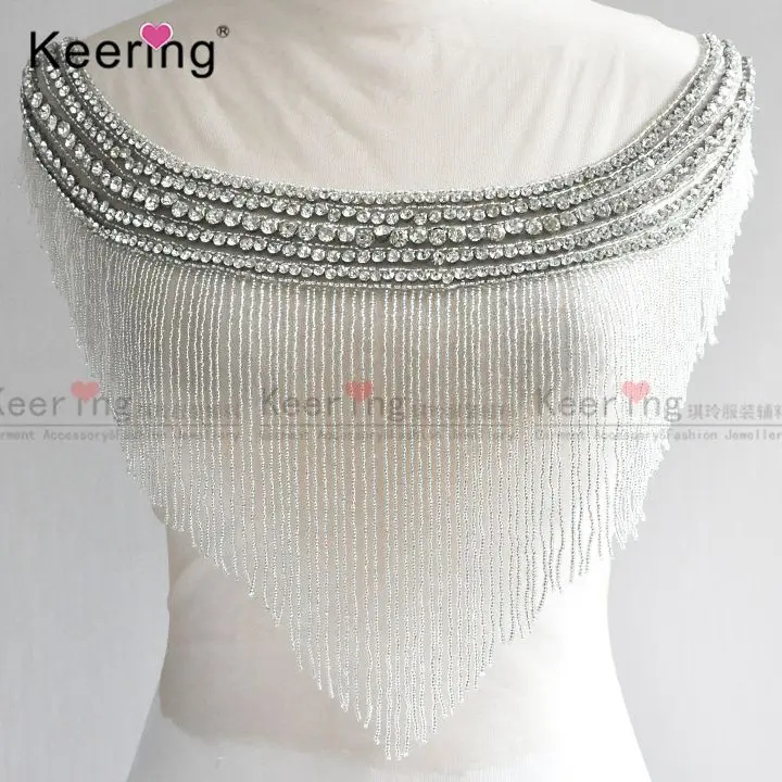 

Waterfall dangling bodice applique jewelry collar patch For Wedding Dress WDP-108