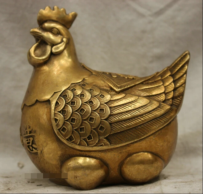 

free China Folk Culture Old Handmade Bronze Brass Rooster Cock Chicken Fowl Statue fast