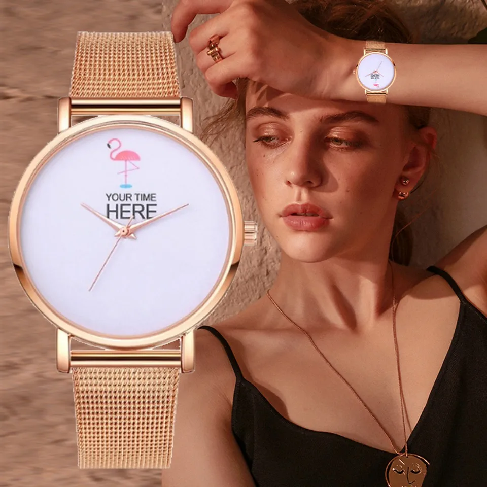 

Lvpai Mesh Luxury Rose Gold Flamingos Women Dress Watches Stainless Steel Bracelet Clock Fashion Flamingos Ladies Quartz Watches