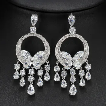 

Simple Fashion Red Green Zircon Yellow Crystal Silver Plated Argent Tassels Bride Dangle Earring For Women M02-E0128