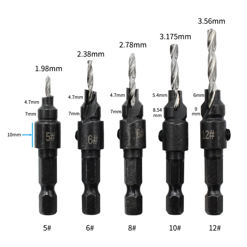 Hex Shank Drill Bits Woodworking Hole Opener Set Screw Tool Carpenter Countersink Bit Reaming Drill #5 #6 #10 #13 #16 1/4 6.35mm