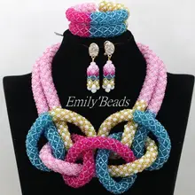 Изящные африканские хрустальные бусины комплект ювелирных изделий нигерийские Свадебные эффектные ожерелья комплект ювелирных изделий AIJ717