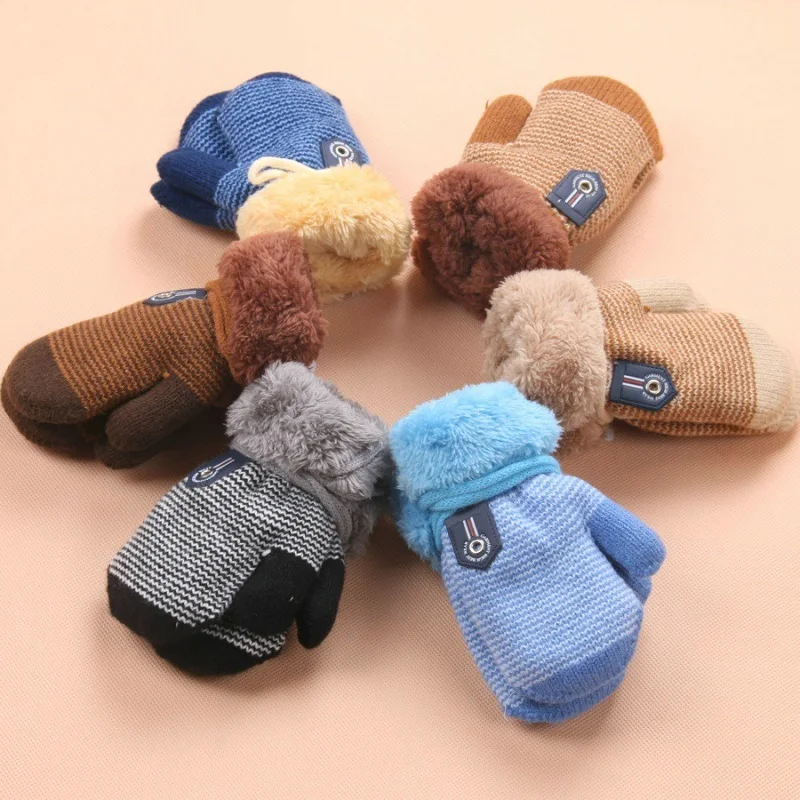 custom baby accessories 0-3 Years Baby Boys Girls Winter Knitted Gloves Warm Rope Full Finger Mittens Gloves for Children Toddler Kids Accessories KF960 born baby accessories	