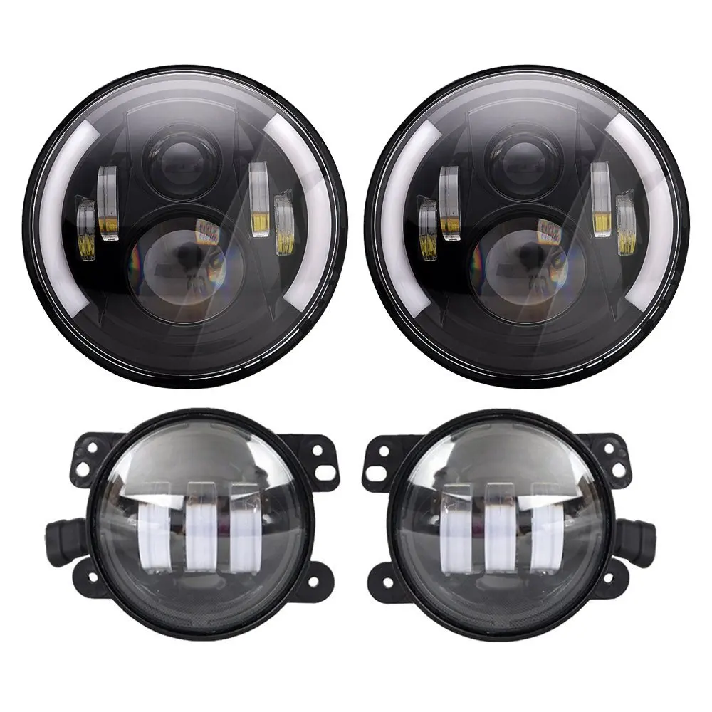 

DOT Approved 120W 7'' Black Daymaker LED Headlights + 4 '' LED Fog Lights for Jeep Wrangler 97-2017 JK TJ LJ