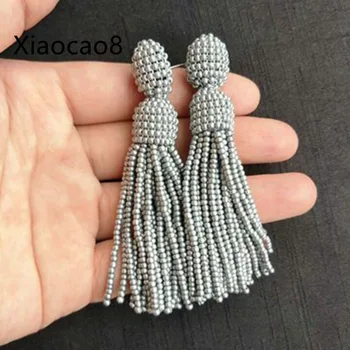 

8CM white gray short beaded tassel earrings women dangle drop seed beads earrings for women vintage bridesmaid earring jewelry