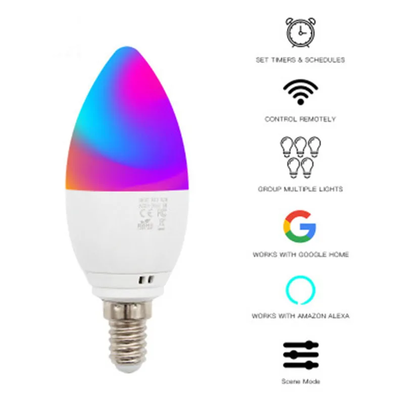 

JLAPRIRA E14 Smart Candle Bulb Light 5W Smart Flame Light Wifi Led Candle Bulb