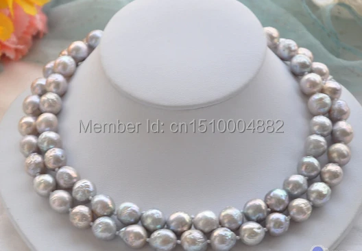 

shitou 00846 2row 12mm gray almost round Edison PEARL NECKLACE mabe clasp