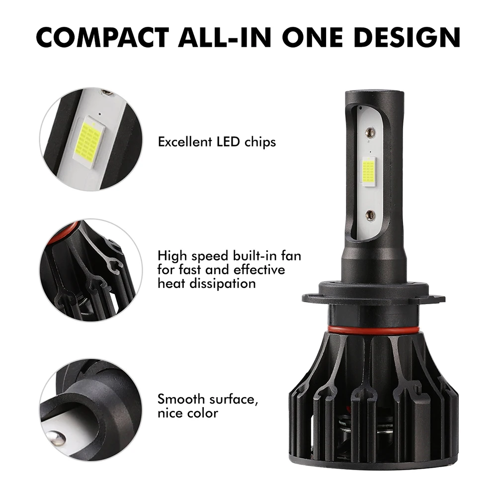 Oslamp H7 светодиодный лампы для передних фар на основе технологии COB 72 W фары 8000LM 12 v 24