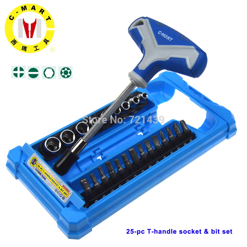 

Hot Sale 25-PC T-Handle Socket & Bit Set Screwdriver Set Wallet Repair Tool Sets Multi Tools For Electronics For Bicycle
