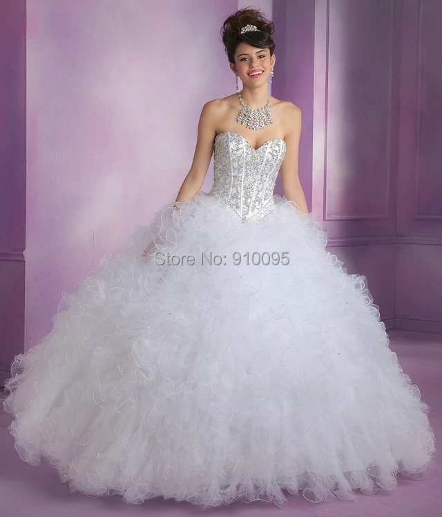 White Puffy Quinceanera Dresses Debutante Gowns Corset Quinceanera ...