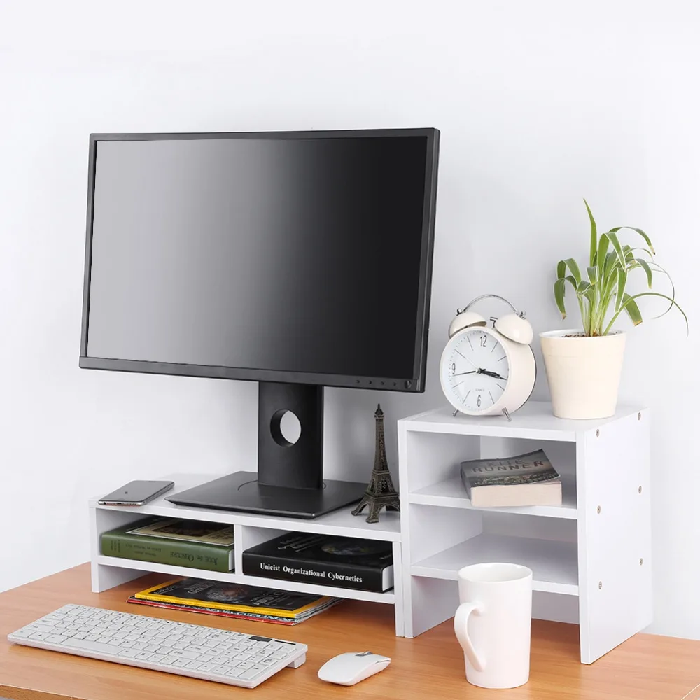 

Protect Spine Neck Computer Laptop Monitor Riser Stand Desktop with Storage Organizer Wooden Computer Desk