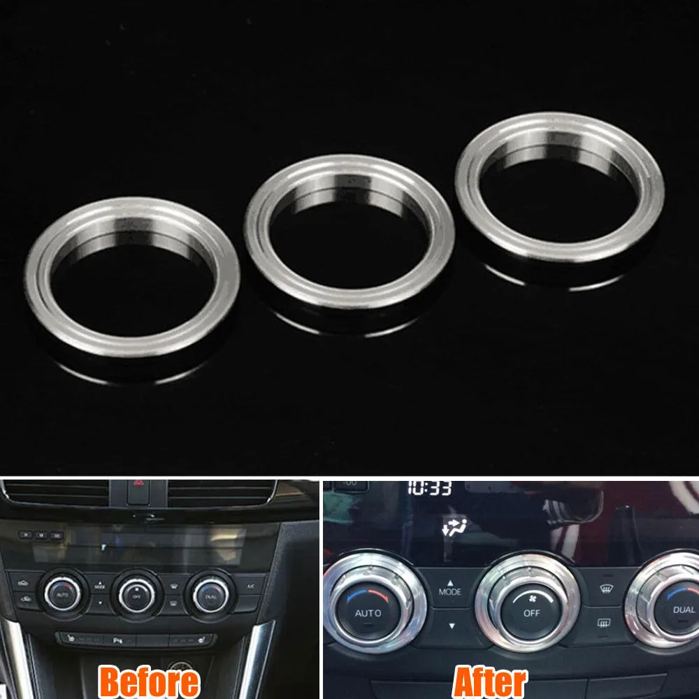 3X For 2017 2018 Mazda CX-5 CX5 Blue Air Condition Knobs Decorative Circle Trim