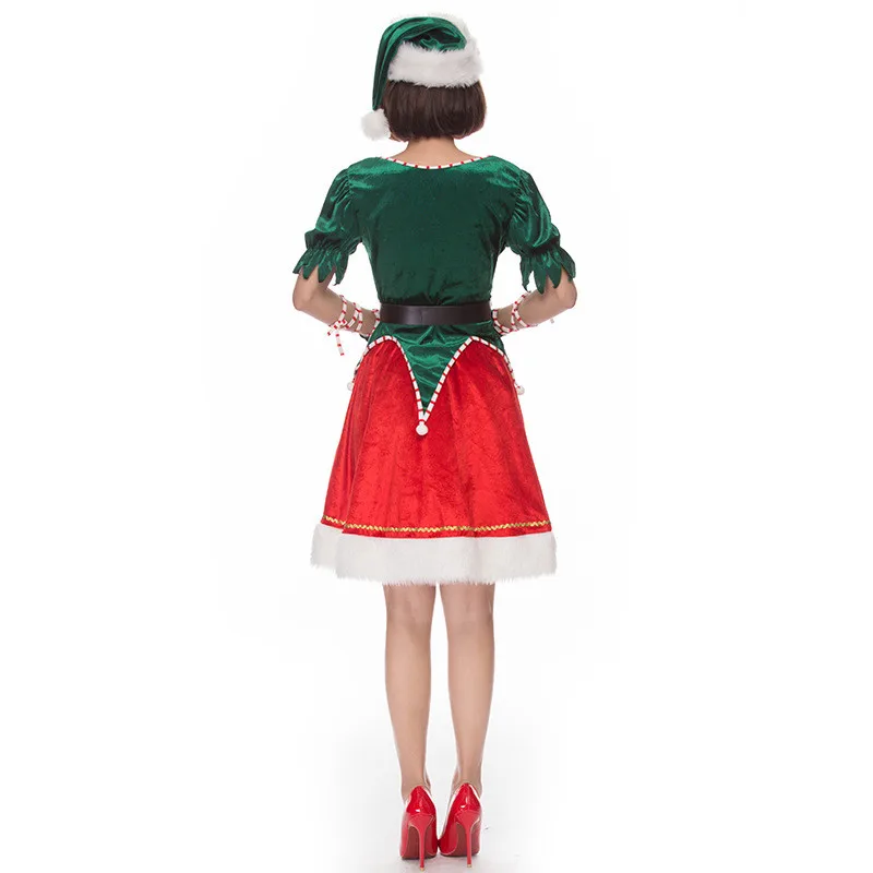 Для женщин Рождественская Одежда сексуальное платье Мисс Санта Рождественский костюм s для взрослых Зеленый Праздник Эльф Рождественский костюм комплект