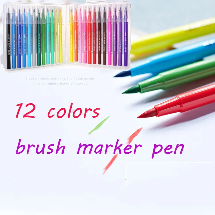 

12ColBrush Pen Set Office Touch Watercolor Marker Pen Fabricolor Sign Pen Soft Tip Art Crafts Pen for Stationery School Supplies