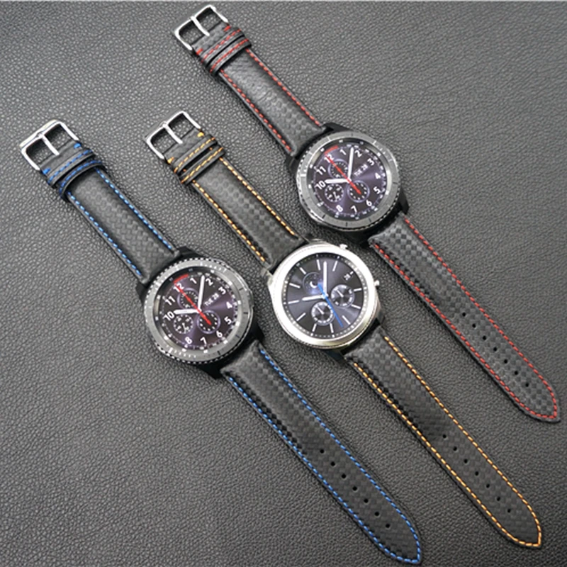 Новейшая модель; 22 мм Натуральная кожа углепластиковый футляр для часов Ремешок для samsung Шестерни S3 классический Frontier HuaWei Watch 2 Pro Huami 2 диапазона