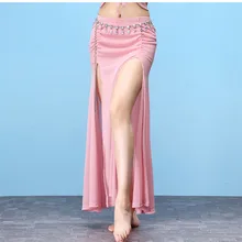 Сексуальная Женская длинная юбка с разрезом для танца живота, танцевальная одежда для индийского танца, красный, черный, M L