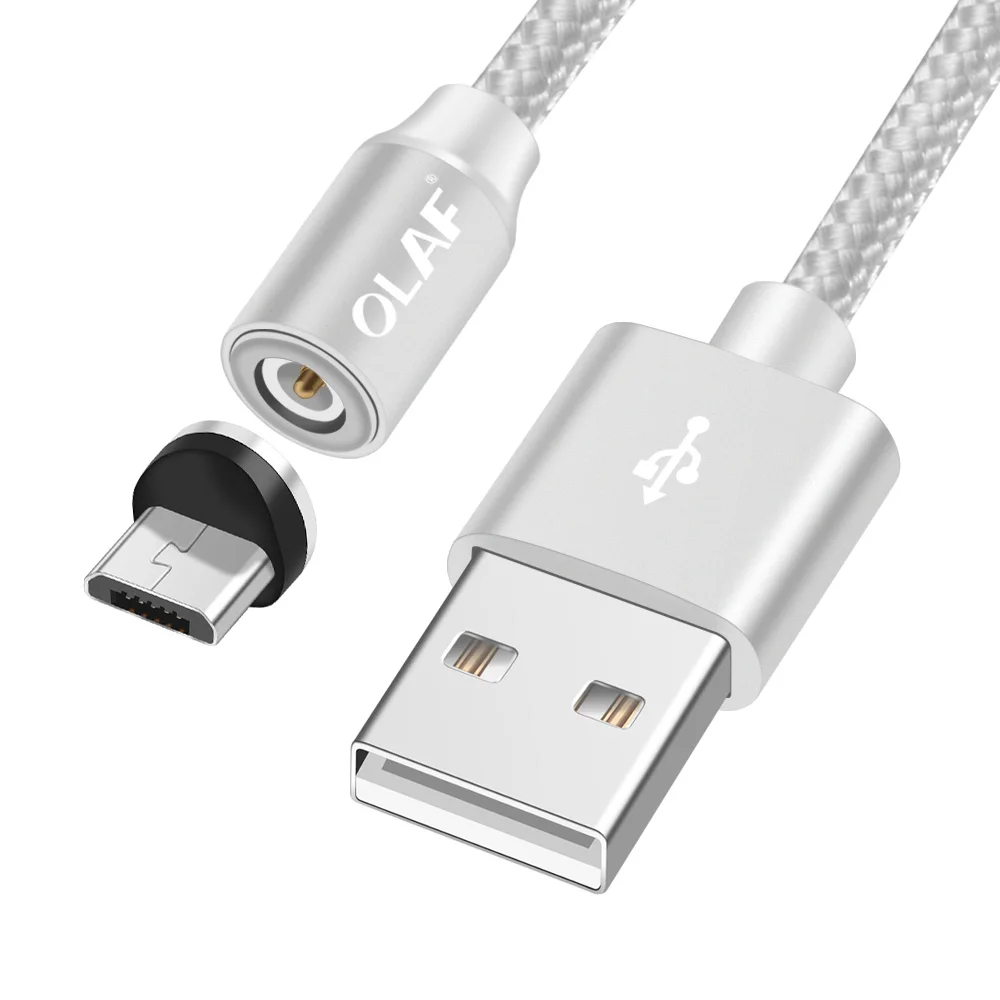 Олаф Магнитный кабель USB кабель с нейлоновой оплеткой Магнит Micro USB кабель для huawei данных Зарядное устройство для подключения кабеля к кабелю для Xiaomi samsung Android мобильного телефона - Цвет: Sliver