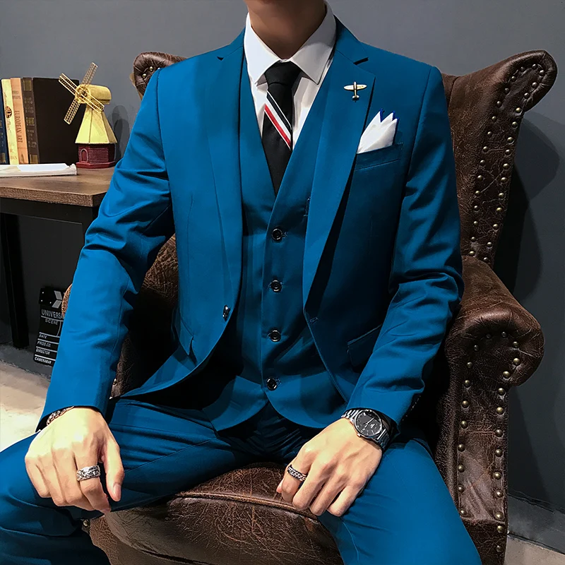 

Groom male wedding dance dress slim tuxedo men formal business suit suit 3 pieces (jacket + trousers + vest)