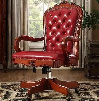 Винтажный резной деревянный шарнир стул. Кресло руководителя. Кожаное офисное кресло - Цвет: 10