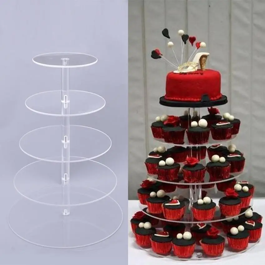 

New Round Crystal Clear Acrylic Cupcake Stand Wedding Display Cake Tower 5 Tier
