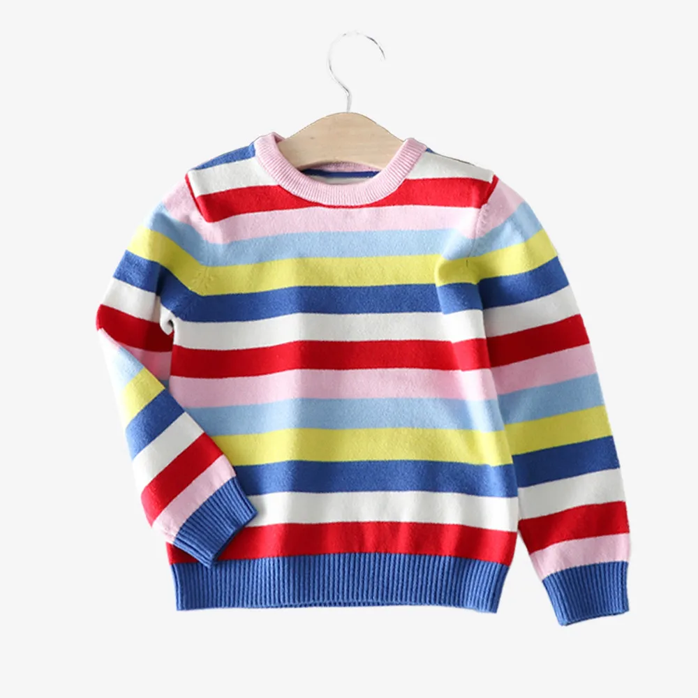 

#K06232 Rainbow Striped Printed Knitting Tops Boys
