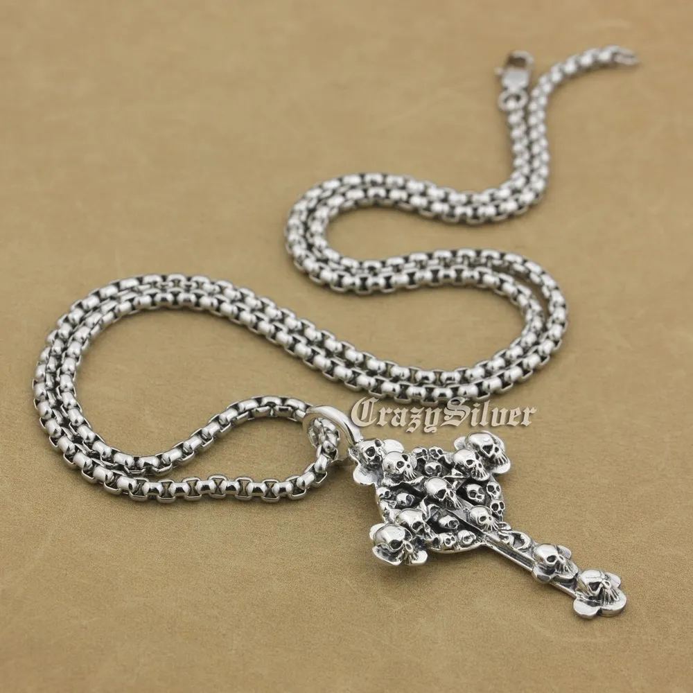 

925 Sterling Silver Cross Skulls Mens Biker Rocker Punk Pendant 9V013 Free Shipping
