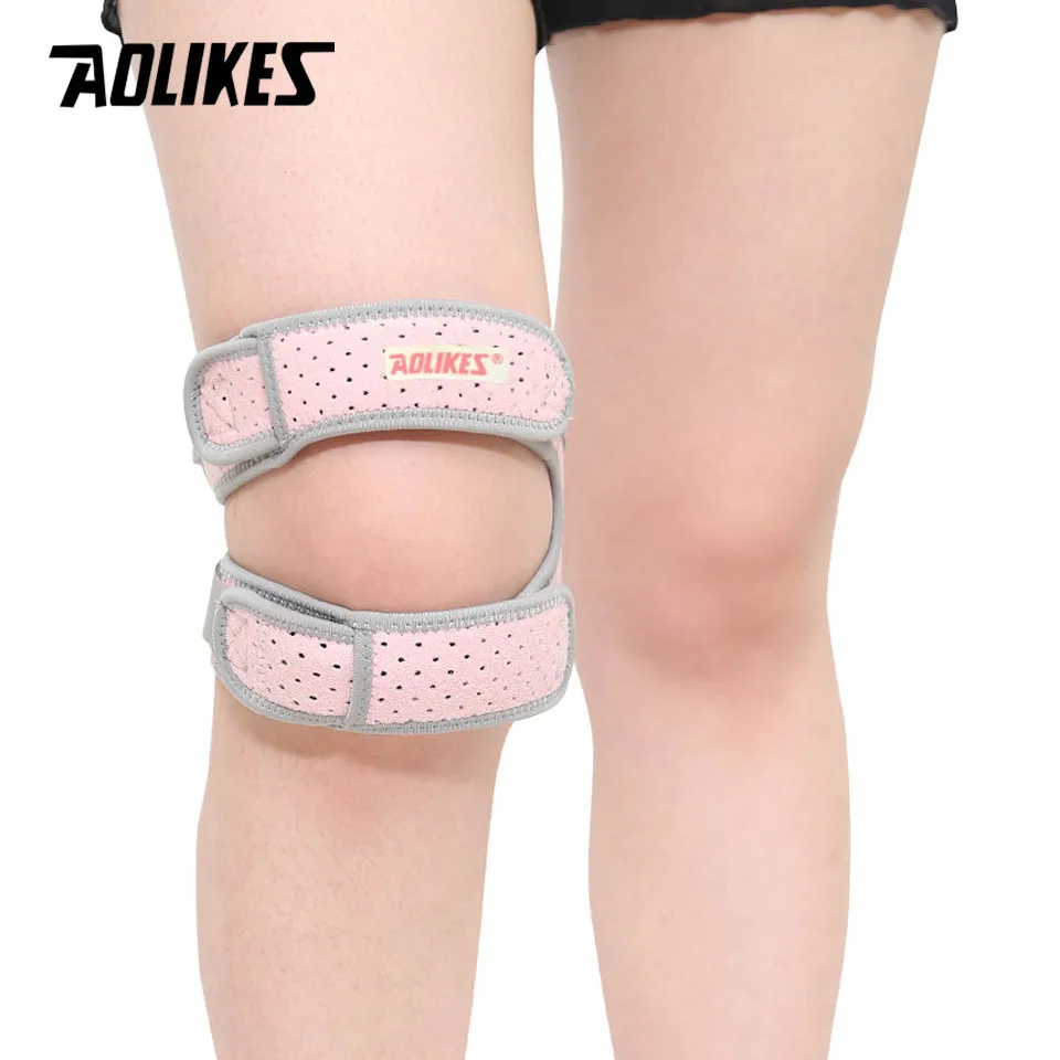 AOLIKES 1 шт. спортивный наколенник двойной пателлар Колено Надколенник Поддержка для сухожилий ремень подкладка со стяжкой протектор открытый наколенник ремешок - Цвет: Pink