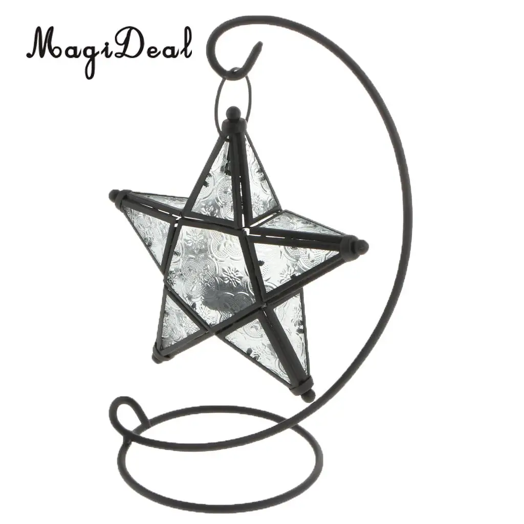 MagiDeal MOROCCAN CANDLE HOLDER MOROCCO STYLE HANGING STAR TEA LIGHT GLASS LANTERN LAMPSHADE - HOME BAR PUB CAFE