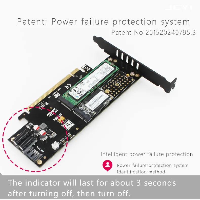 JEYI KNIGHT Power-Fail Protection PCIE3.0 NVME Adapter x16 Full Speed M.2 dd On Card Heat Sink Wafer Fan Cooling SSD