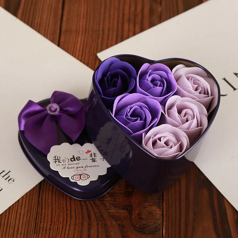 Розовое Мыло, букет цветов, украшение для свадебной вечеринки, подарок на день Святого Валентина, искусственные сушеные цветы, праздничные принадлежности, новинка - Цвет: Multi Purple 6PCS