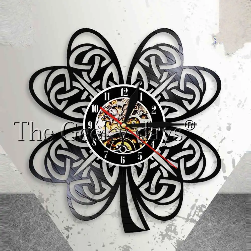 Irish Clover Leaf Shamrock Wall Clock Ireland Flag Celtic Knot Retro