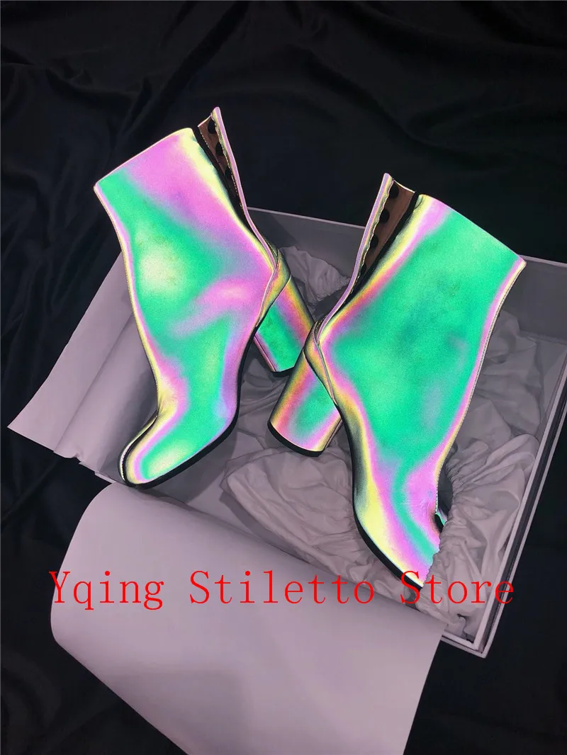 Botas Tobillo Tacones De Zapatos Los Pies Para Separan Marca Reflectantes Gruesos Cuero Mujer Dedos Lujo Pasarela Altos z6qd68w