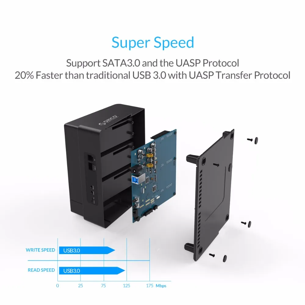 Док-станция ORICO 3-Bay USB3.0 для 2,5 3,5 дюймового жесткого диска SATA HDD чехол с поддержкой клон 18 ТБ Max с адаптером питания 12V4A