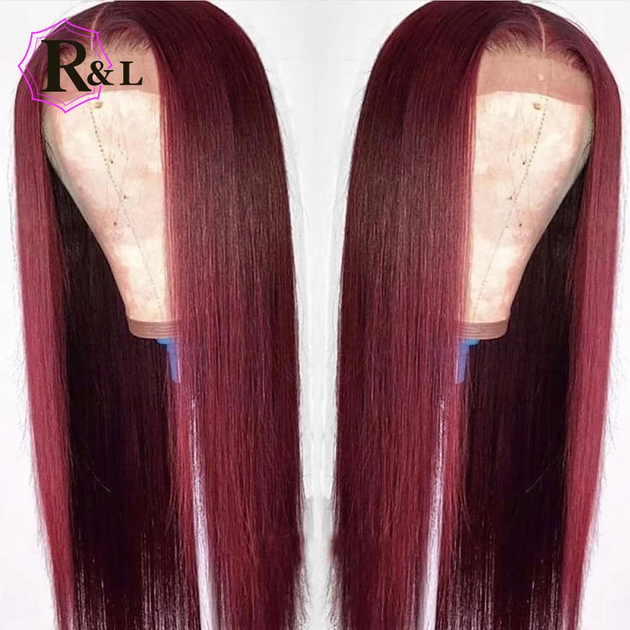 

RULINDA 99J Colored Lace Front Human Hair Wigs Pre-Plucked Pure Colored Straight Brazilian Remy Hair Lace Wigs For Women