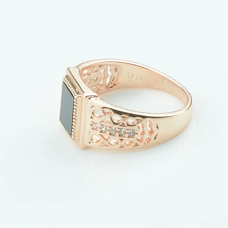 FJ 11 мм ШИРОКИЕ МУЖСКИЕ 585 цвета розового золота Квадратные W Кристальные кольца с черным камнем обручальные кольца большого размера