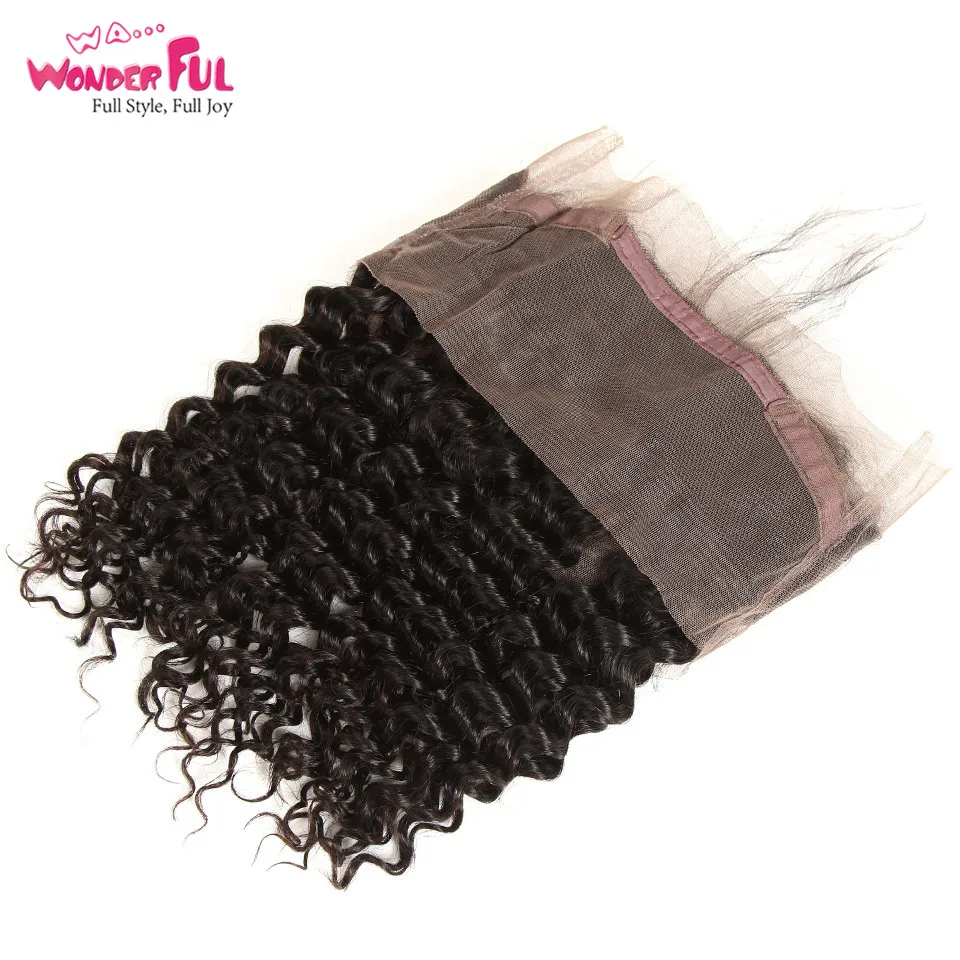 WA...Wonderful Brazilian Deep Wave Closure 360 Lace Frontal with Baby Hair Free Part Remy Human Hair Closure Natural Color 8-20\