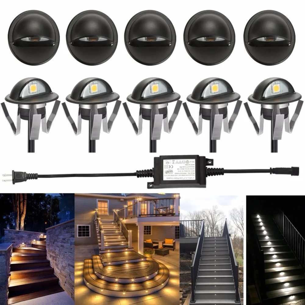 

Black IP65 Half moon LED Outdoor Garden Path Stair LED Deck Step Lights Lamps Pack of 10 Warm white