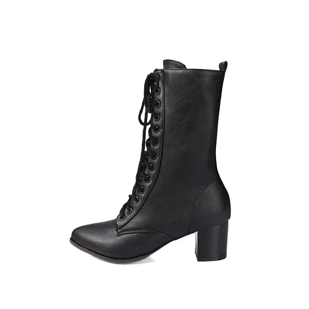 XJRHXJR/ г.; женские ботинки с ремешком и шнуровкой; новая классическая модная женская обувь на среднем каблуке со шнуровкой и круглым носком; цвет черный, красный, белый; большие размеры 32-43