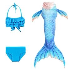 3 шт./компл. горячий Детский купальник-бикини для девочек, набор с хвостом русалки с ребром купальник бикини ванный комплект, платье для девочек, детское пляжное Косплэй