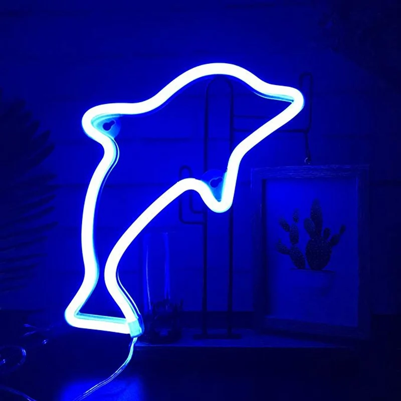 Creative Dolphin Shape LED Night Light Wall Hanging Small Neon Lamp for Bedroom Study Kids Birthday Christmas Gift Home Decor (1)