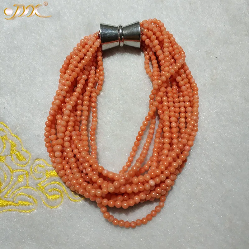 

JYX The One Rare One Elegant 2.5-3mm Red orange Round Coral Bracelet 8.5" Special beads jewelry 16strands mother's day gift